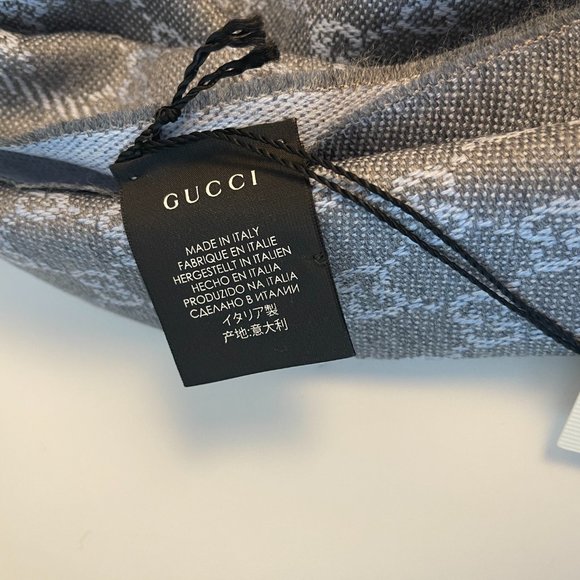 Gucci 411115 Gray and Blue 100% Wool GG Monogram Stencil Scarf - Picture 9 of 15